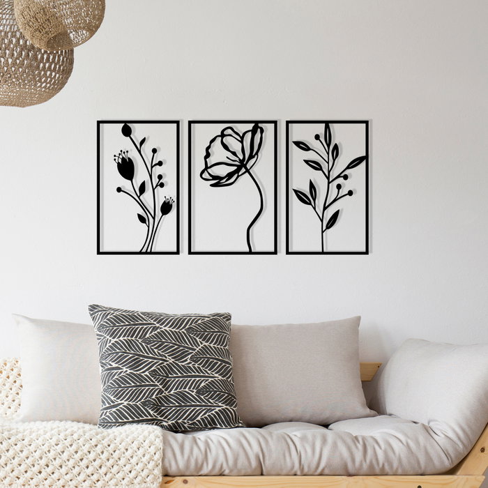 Wallity Flowers Escultura de pared de metal negra